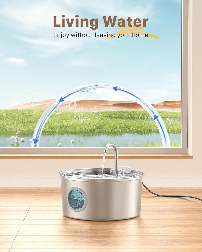 FOFNON Cat Water Fountain Stainless Steel: Cat Fountain for Drinking - 108oz/3.2L Pet Water Fountain for Cats Indoor - Quiet Water Fountain for Cats - Faucet Pet Fountain - for Small and Medium-Sized Pets - Image 2